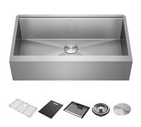 DELTA FAUCET Rivet 36-inch Workstation Farmhouse Apron Front Kitchen Sink Undermount 16 Gauge Stainless Steel Single Bowl with WorkFlow Ledge and Kit of 5 Accessories, 95C9031-36S-SS