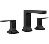 Delta Faucet Velum Widespread Bathroom Faucet 3 Hole, Black Bathroom Sink Faucet, 2 Handle Bathroom Faucet, Bath Faucet, Pop-Up Drain Assembly, Matte Black 3537LF-BLMPU