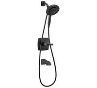 Delta Faucet Vesna 14 Series Single-Handle Shower Trim Kit with 5-Spray H2Okinetic In2ition Dual Hand Held Shower Head with Hose, Matte Black 144789-BL-I (Valve Included)