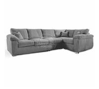 Delta Large Long Narrow 5 Seater Corner Sofa Right Hand Facing Jumbo Cord L Shape Furnishings For Less UK Grey Large