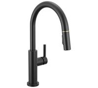 Delta Nicoli Black & Gold Kitchen Faucet with Pull Down Sprayer, Modern Single Hole Kitchen Sink Faucet, Single Handle, Matte Black/Champagne Bronze 19867LF-GZ
