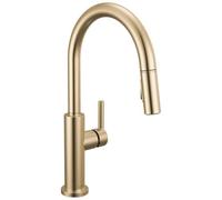 Delta Nicoli Brushed Gold Kitchen Faucet with Pull Down Sprayer, Modern Single Hole Kitchen Sink Faucet, Single Handle, Champagne Bronze 19867LF-CZ