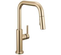 Delta Nicoli Brushed Gold U-Spout Kitchen Faucet with Pull Down Sprayer, Modern Single Hole Kitchen Sink Faucet, Single Handle, Champagne Bronze 19868LF-CZ