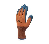 Delta Plus VE733OR08 Fine-knitted polyester glove, latex-coated palm, orange / navy blue, size 08