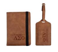 Delta Sigma Phi Passport Holder and Luggage Tag Travel Accessories Set, Officially Licensed Delta Sigma Phi Fraternity Gift for Men
