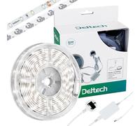 Deltech LED Strip Light Kit 5M, 4000K Cool White, 8mm, IP65 Silicone Cover, 24V 60 LED/m, 420 lm/m, Self Adhesive, Cuttable 10cm, Plug & Driver Included, KIT60K40