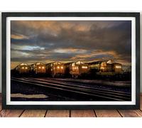 Deltics Locomotives Railway Gifts, Framed Print. Deltic 55022, 55019, 55002, D9016 and D9009 Line Up, Railwayana, Train, English Electric, Picture, Poster, British Rail (Black, 53cm x 43cm, Framed)