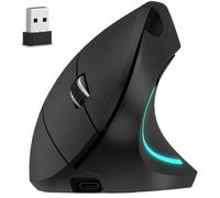 Delton Ergonomic Vertical Rechargeable Mouse - 6 Buttons Design - 2.4 GHz USB Unifying Receiver -Compatible with PC, Mac, Laptop, Chromebook - Black