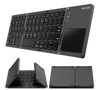 Delton F75 Foldable Bluetooth Keyboard with Touchpad, Compact and Portable Design, Rechargeable Wireless Keyboard, Compatible with PC, Laptop, iMac, Tablets & Smartphones - Black