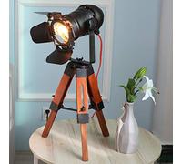DELUCE Industrial Wood Table Lamps, Vintage Small Retro Desk Light Fittings for Living Room, Bedroom, Spotlight Tripod Standing Floor Lighting, Searchlight for Studio,Office-Edison Bulb not Include