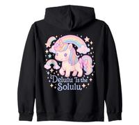 Delulu Is The Solulu Cute Pastel Kawaii Unicorn Design Zip Hoodie