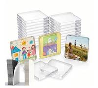 DELUOLUO 24 Pack Clear Acrylic Fridge Magnets - DIY Magnetic Photo Frames with Magnet & Adhesive Backing. Bulk Craft Kit Includes 26 Blank Cards & Organizer Box for Office Decor, Gifts & Art.
