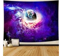 Delur Planet Earth Galaxy Tapestry Planet Universe Starry Sky Tapestry Wall Hanging Cosmic Outer Space Tapestry Psychedelic Nebula Headboard Bedspread for Bedroom Living Room Decor (59.1" x 78.7")
