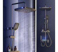 DELURA Thermostatic Piano Key Shower Faucet Set with Digital Display Ambient Lights, 31x21cm Rain Shower Head, Tub Spout, Hand Shower, Bidet Sprayer, Gun Gray