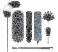 DELUX Microfiber Feather Duster,7 PCS Reusable Bendable Cobweb Duster with 100 inches Extra Long Extension Pole,Washable Dusters for Cleaning Ceiling Fan, High Ceiling, Blinds, Furniture & Cars