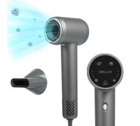 DELUX Professional Ionic Hair Dryer, 386g Lightweight Travel hairdryer, Fast Drying, Constant Temperature, 5 Heat & 3 Speed & 1 Baby Mode Settings, 1500W (Gray)