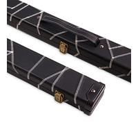 Deluxe 1 Piece 2 Slot Black with Crazy White Stitch Cue Case with Plastic Ends and Chalk Compartment - All Black Interior