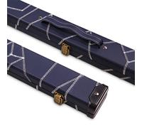 Deluxe 1 Piece 2 Slot Navy with Crazy White Stitch Cue Case with Plastic Ends and Chalk Compartment - Black and Navy Interior