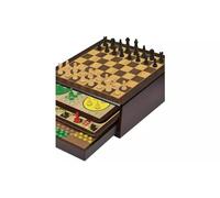 Deluxe 10-in-1 Wooden Board Games Set, Chess and Multi-Game Collection with Storage Drawers, Brown