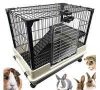 Deluxe 2-Level Indoor Rabbit Hutch Cage for Ferret Chinchilla Solid Platform Ramp Mesh Floor Leakproof Tray Large Access Doors Lockable Casters (26.5" L x 17.5" W x 24" H, Black)