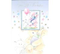Deluxe 21st Birthday Greeting Card, Teddy Bear and Bunny Design, 15 x 23 cm, Pastel Stars Theme with Heartwarming Verse