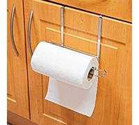 Deluxe 27cm Over Cabinet Door Kitchen Towel Roll Storage Rack Holder | Instant Installation | Chrome Coating | Rust Resistant | SIZE: W27cm x H18cm