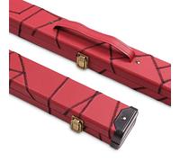 Deluxe 3/4 Burgundy Cue Case with Black Crazy Stitch Design with Plastic Ends and Horizontal Chalk Compartment 116cm Shaft - Black and Burgundy Interior
