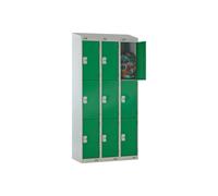 Deluxe 3 Door Locker Nest of 3 With Sloping Top, 90wx30dx193/180h (cm), Cam Lock, Green