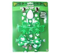Deluxe 3Pcs Irish Dress Up Set St. Patrick's Day Novelty Fancy Dress (Braces, Glasses and Bow)