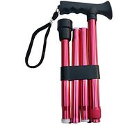 Deluxe 4-Part Folding Adjustable Aluminium Metallic Compact Walking Stick Cane for Men, Ladies and Women with Soft Grip Gel Handle - 33.5” - 37.5” (Red)