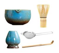 Deluxe 5-Piece Matcha Preparation Set: Traditional Bamboo Whisk, Ceramic Bowl, Sifter with Stand - Essential Japanese Tea Making Collection - Perfect Present for New & Experienced Tea Lovers