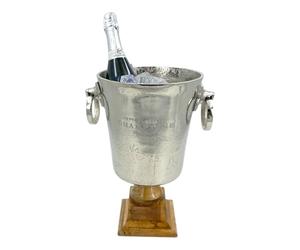 Deluxe 6.5 Litre Large Vintage Champagne Cooler Ice Bucket Cooler with Wooden Stand Base, Distressed Finish, Prosecco, Antique, Royal, Cuvée de Prestige, Fine Dining Accessory,