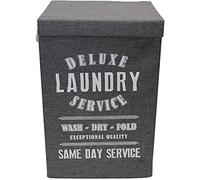 deluxe 85 litre foldable fabric clothes storage laundry hamper bin with rope handles (Dark grey with white writing)