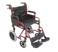 Deluxe Attendant Propelled Steel Wheelchair - Compact Foldable Design - Red