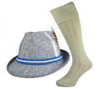 Deluxe Bavarian Grey Oktoberfest Hat & Wool Blend Socks : Adult Fancy Dress Costume Accessory Set
