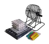 Deluxe Bingo Game Set with Bingo Cage Balls Cards and Chips Complete Family Entertainment Kit for Home Parties Camping Plastic Metal 21x21x21cm 1050g (Assorted Color)