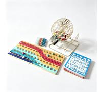 Deluxe Bingo Game Set with Cage, 75 Balls, Cards & Wooden Board | 150 Bingo Markers, 100 Colour Paper Cards, Metal Rotating Cage, Family Party Game, 8.27in Cage Height