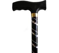 Deluxe Black with Silver Etched Engraved Flecked Stripes Pattern Ladies Adjustable Walking Stick Cane - 23" - 38.5"