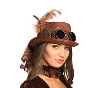 Deluxe Brown Steampunk Top Hat with Net and Goggles Womena Steam Punk Victorian