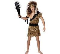 Smiffys Caveman Costume, Brown with Tunic, Headband & Armband, Cavemen & Women Fancy Dress, Caveman Dress Up Costumes