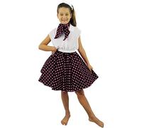 Deluxe Childs Rock n Roll Skirt Fancy Dress Costume - 18"/47 cm Polka Dot 50's Skirt with Neck Scarf Coloured - Rock 'n' Swing Outfit Child (18" Long - Black with Pink Dots)