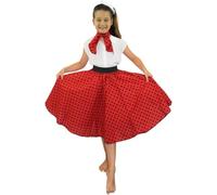 Deluxe Childs Rock n Roll Skirt Fancy Dress Costume - 18"/47 cm Polka Dot 50's Skirt With Neck Scarf Coloured - Rock 'n' Swing Outfit Child (18" Long - Red With Black Dots)