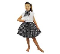 Deluxe Childs Rock n Roll Skirt Fancy Dress Costume - 18"/47 cm Polka Dot 50's Skirt with Neck Scarf Coloured - Rock 'n' Swing Outfit Child (18" Long - Black with White Dots)