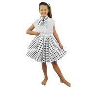 Deluxe Childs Rock n Roll Skirt Fancy Dress Costume - 24"/61 cm Polka Dot 50's Skirt With Neck Scarf Coloured - Rock 'n' Swing Outfit Child (24" Long - White With Black Dots)