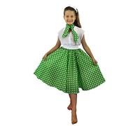 Deluxe Child's Rock n Roll Skirt Fancy Dress Costume - 24"/61 cm Polka Dot 50's Skirt with Neck Scarf Coloured - Rock 'n' Swing Outfit Child (24" Long - Green with White Dots)