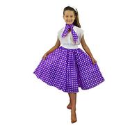 Deluxe Childs Rock n Roll Skirt Fancy Dress Costume - 24"/61 cm Polka Dot 50's Skirt with Neck Scarf Coloured - Rock 'n' Swing Outfit Child (24" Long - Black with White Dots)