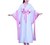 Deluxe Chinese Hanfu Costume Flower Embroidery Wide Sleeve Ancient Traditional Stage Performance Wear Outfit, 42# Pink, L