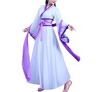 Deluxe Chinese Hanfu Costume Flower Embroidery Wide Sleeve Ancient Traditional Stage Performance Wear Outfit, 42# Purple, M