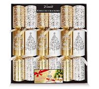 Deluxe Christmas Crackers Pack 6 x 12in Gold & Cream with Deluxe contents + "Who Am I" game.