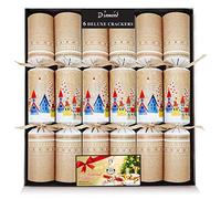 Deluxe Christmas Crackers Pack 6x12" Festive Cottage w/deluxe contents + "Who Am I" game - Diamond Brand